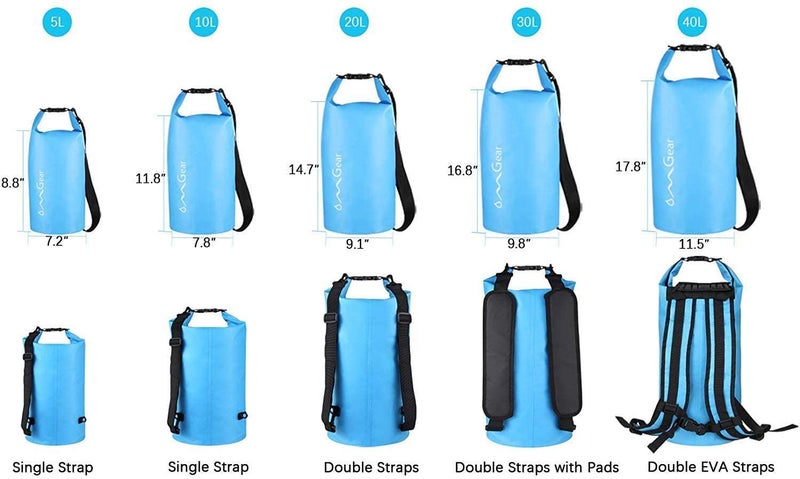 OMGear Waterproof Dry Bag Backpack Waterproof Phone Pouch 40L/30L/20L/10L/5L Floating Dry Sack For Kayaking Boating Sailing Canoeing Rafting Hiking Camping Outdoors Activities (Light blue2, 5L) - Image 2